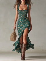 Della | Ruched Floral Slit Dress