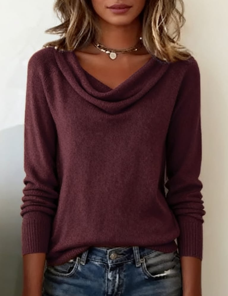 Fashionable Long-Sleeved Pile Collar Sweater