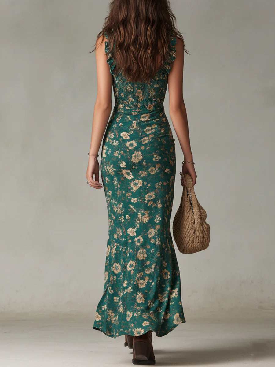 Della | Ruched Floral Slit Dress