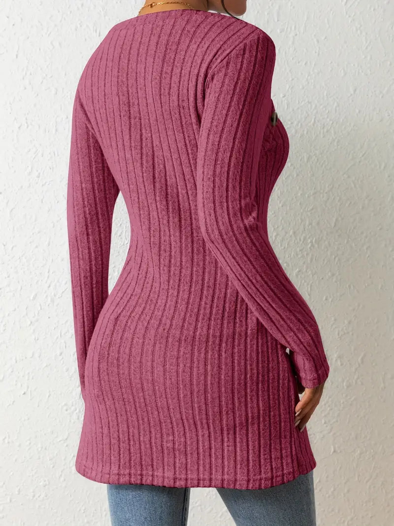 Ava - Asymmetrical Buttoned Ribbed Top