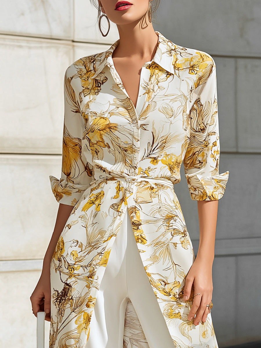 Floral Printed Chiffon Shirt Dress