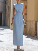 Elegant Gathered Waist Sleeveless Column Maxi Dress