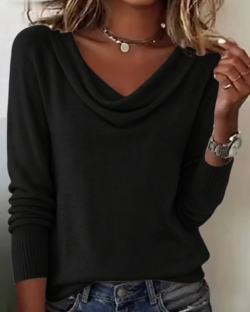 Fashionable Long-Sleeved Pile Collar Sweater