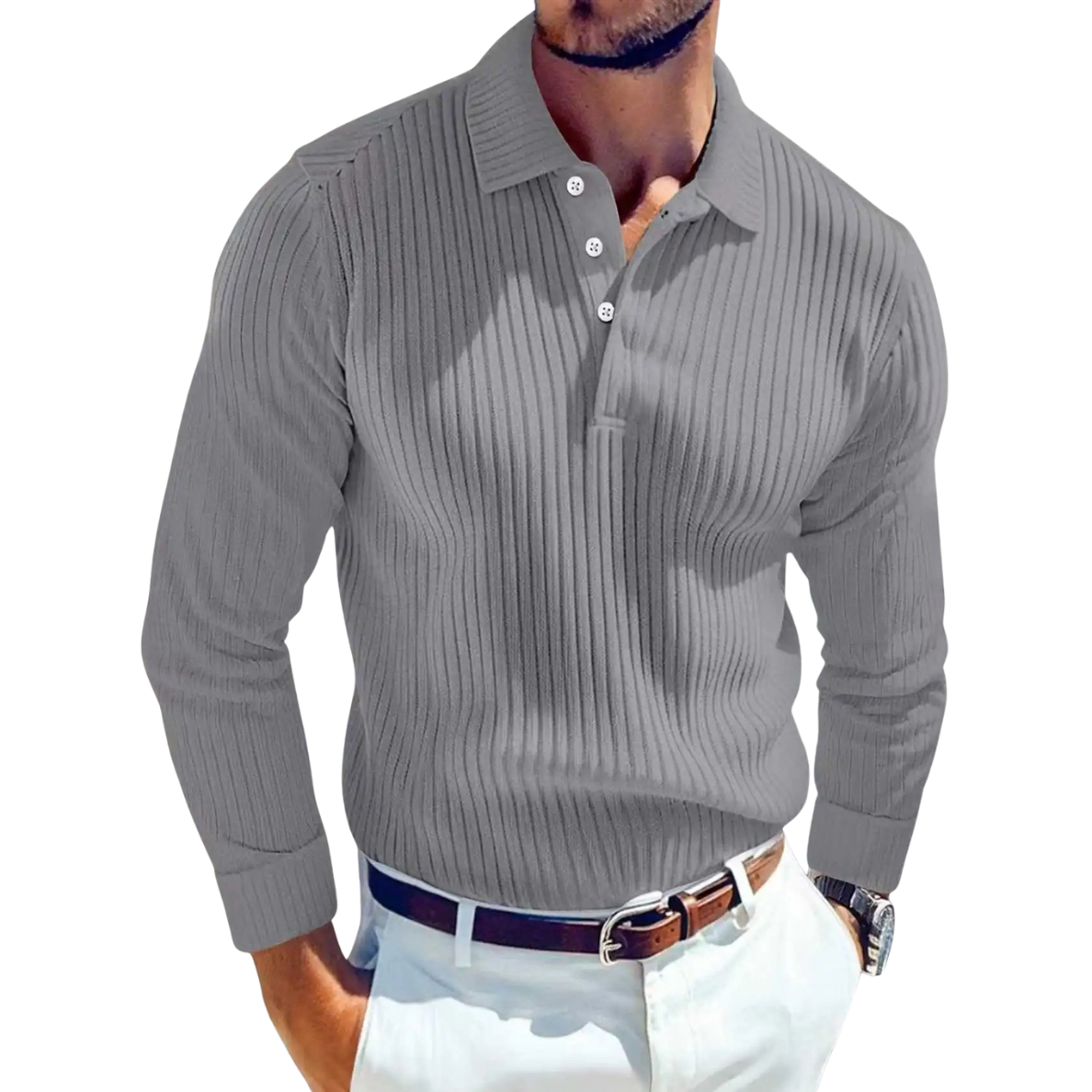 Adrien - Luxury Knitted Retro Polo Shirt With Ribbed Structure