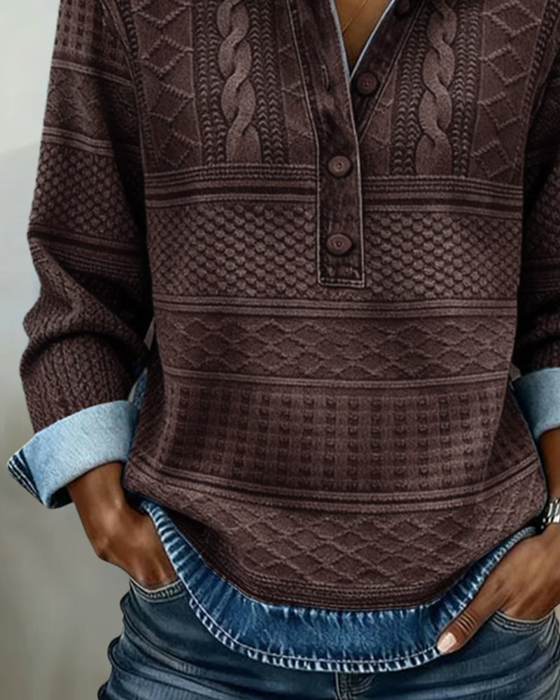 Melkorka - Fashionable Half Button Lapel Sweatshirt