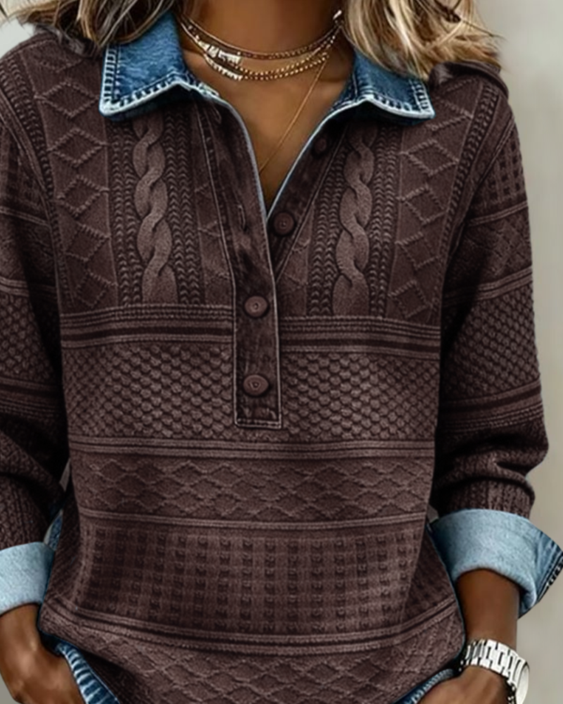 Melkorka - Fashionable Half Button Lapel Sweatshirt