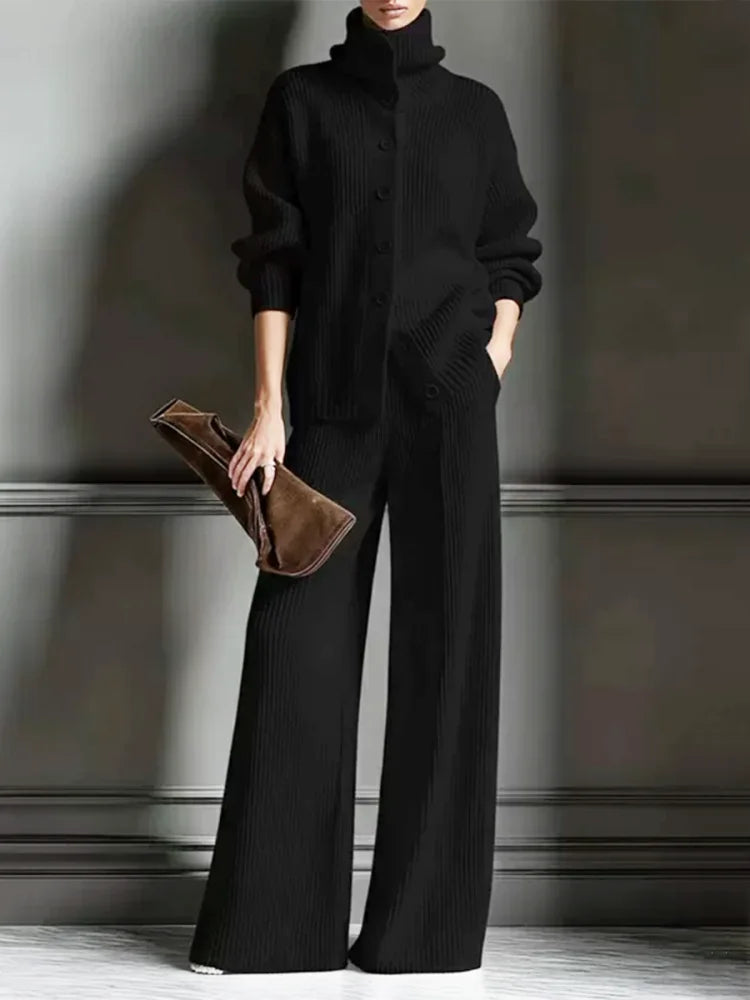 Women's Knit Two-Piece Cardigan & Pants Set
