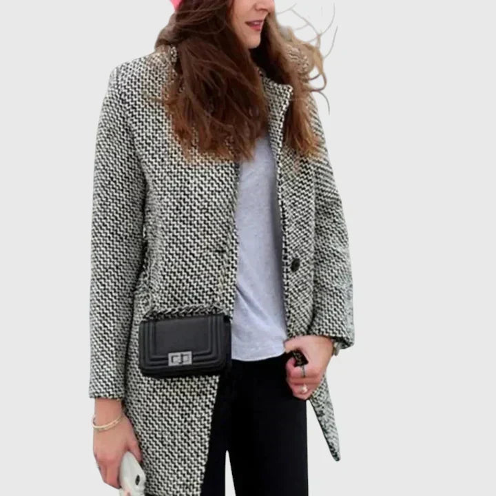 EVANGELINE – ELEGANT HOUNDSTOOTH LONG COAT