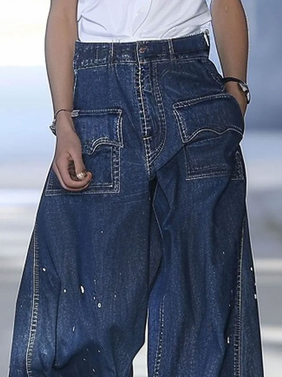 Casual Loose Graffiti Multi-Pocket Jeans