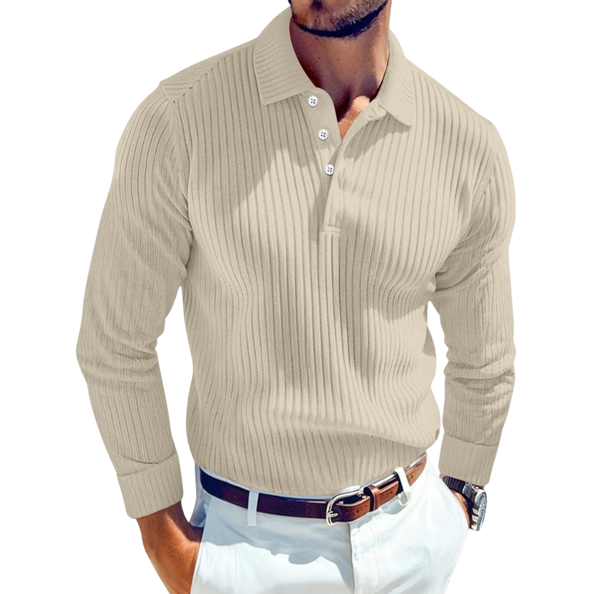 Adrien - Luxury Knitted Retro Polo Shirt With Ribbed Structure