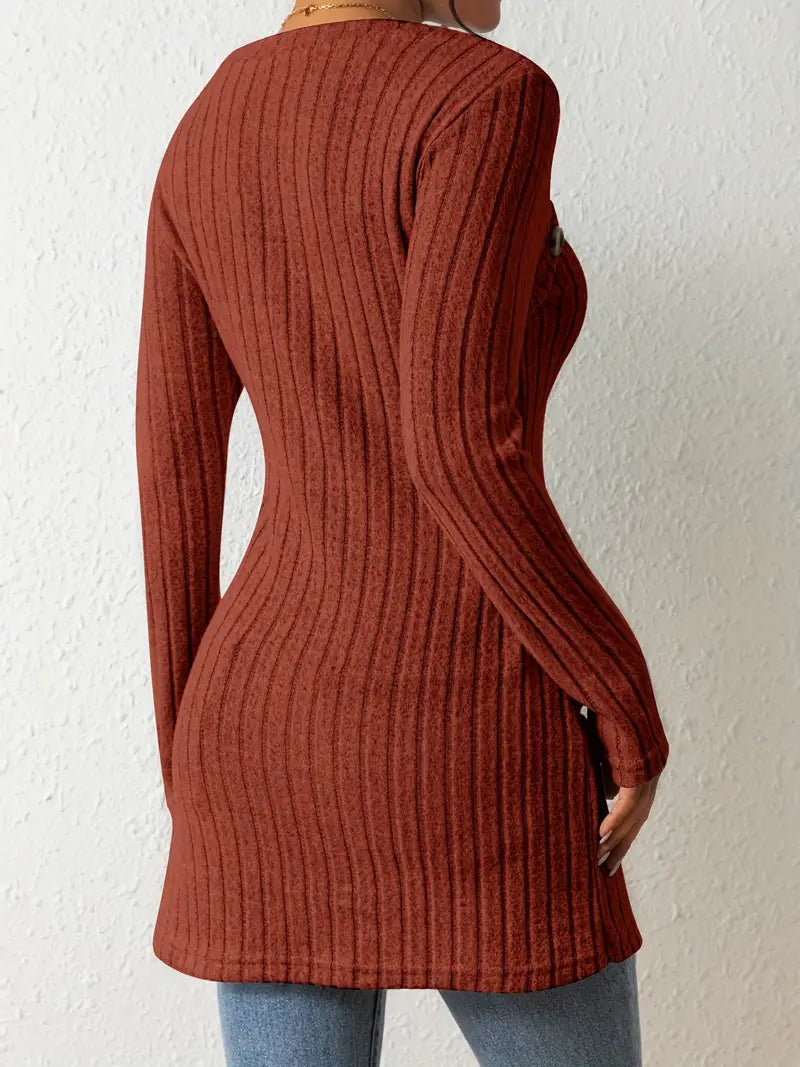 Ava - Asymmetrical Buttoned Ribbed Top