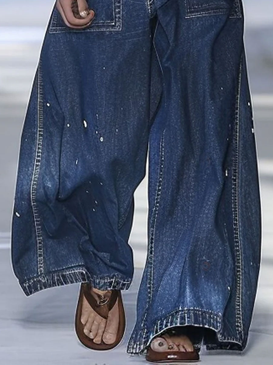 Casual Loose Graffiti Multi-Pocket Jeans