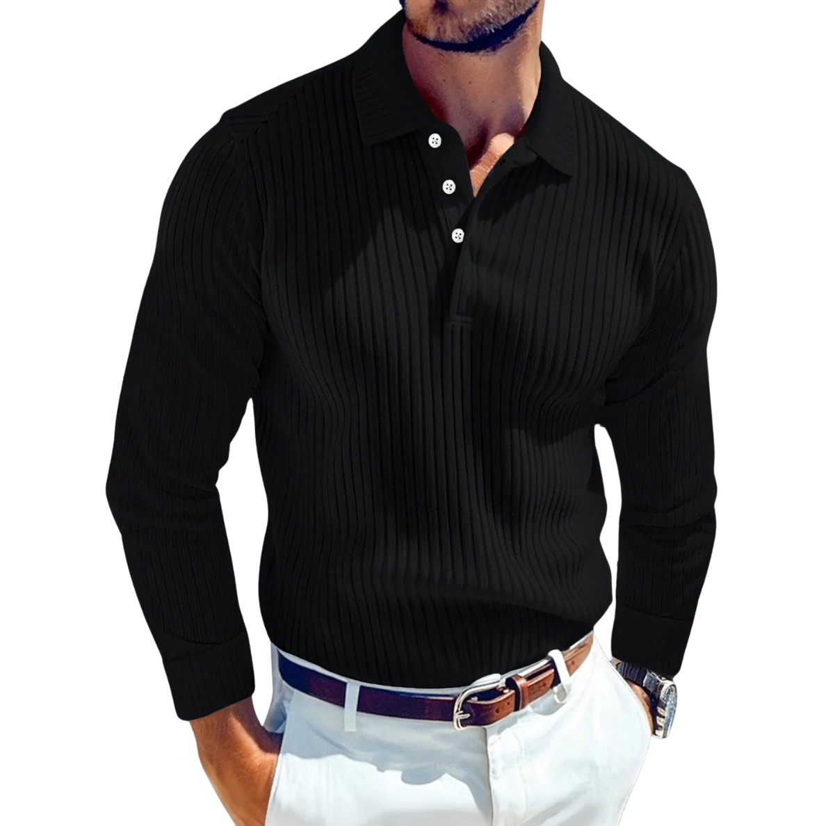 Adrien - Luxury Knitted Retro Polo Shirt With Ribbed Structure