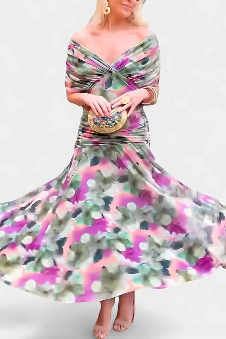 Daisy – Long Floral Dress with V-Neck