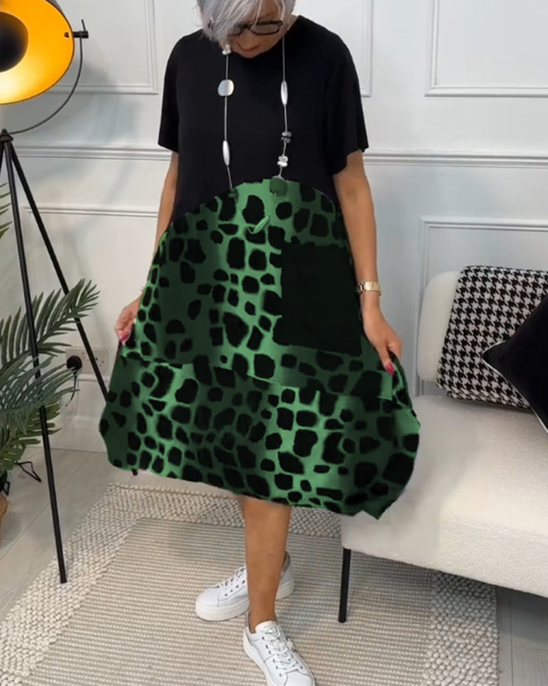 Allison - Stylish Short Sleeve Leopard Print Midi Dress