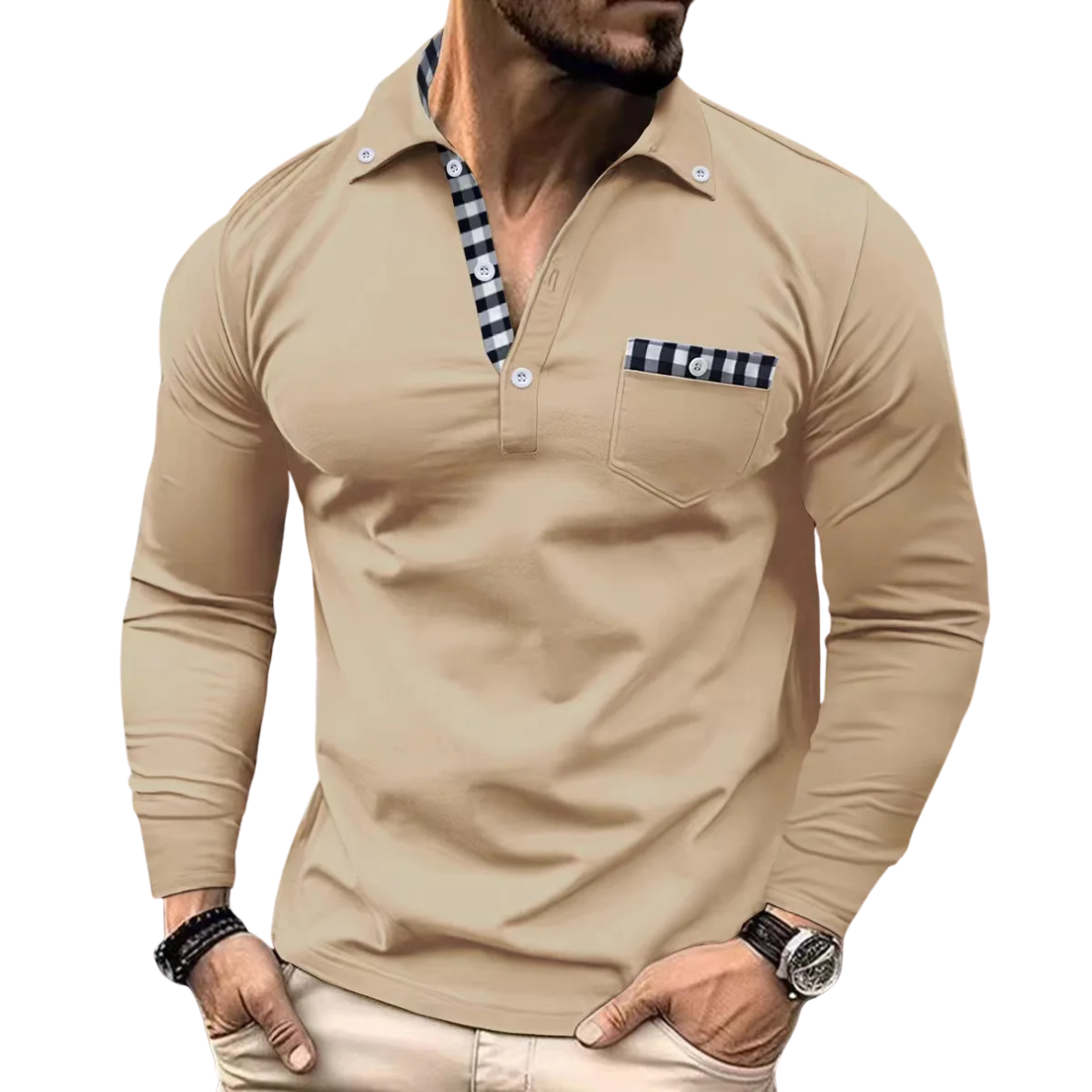 Armand - Elegant Men's Polo Shirt With Check Details
