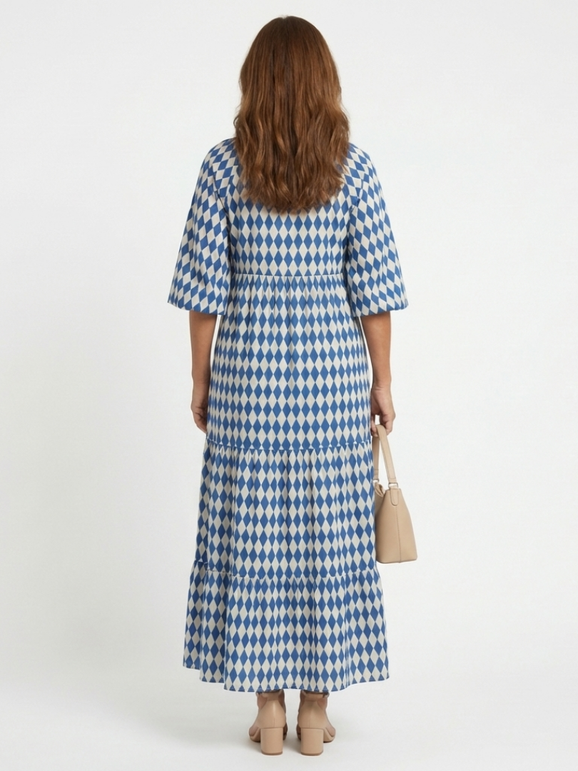 Elodie | Diamond Print Tiered Midi Dress