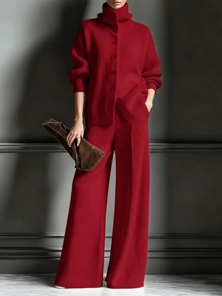 Women's Knit Two-Piece Cardigan & Pants Set