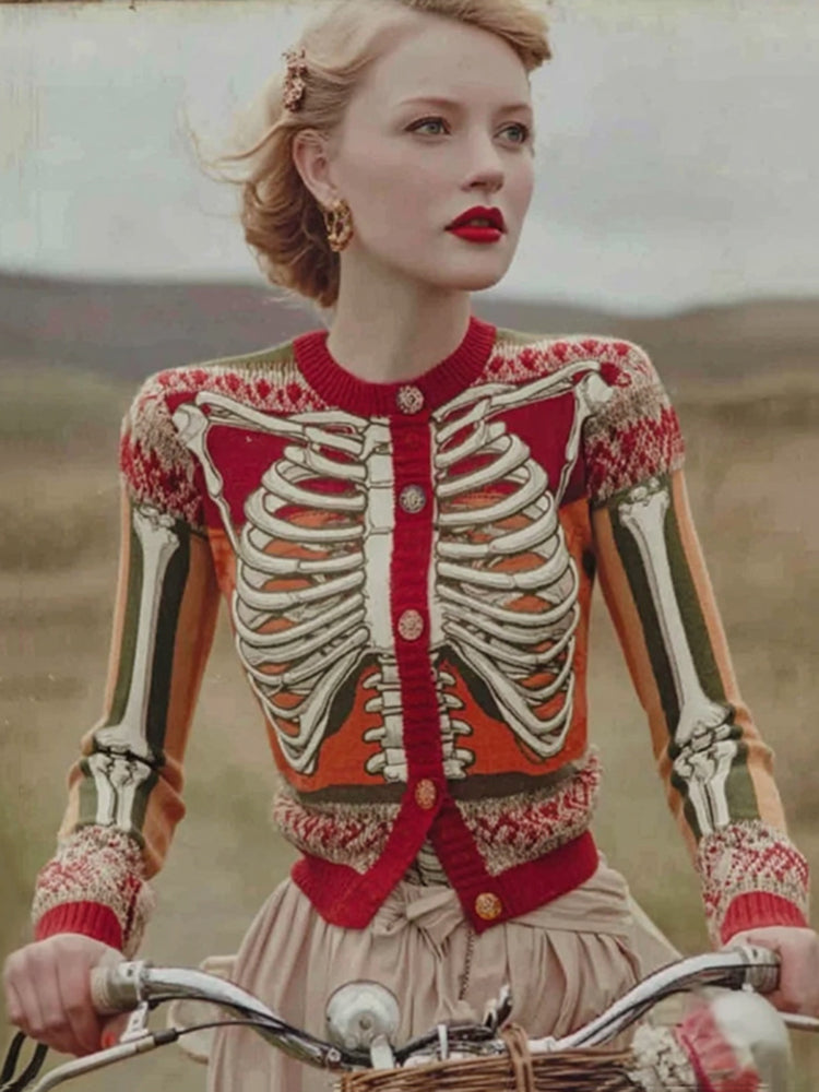 Vintage Halloween Anatomy Art Chunky Knitted Cardigan