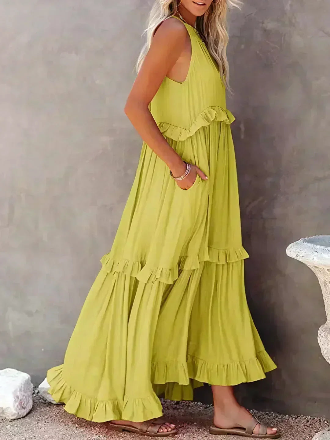 Delilah - Elegant Halter Neck Ruffle Trim Dress
