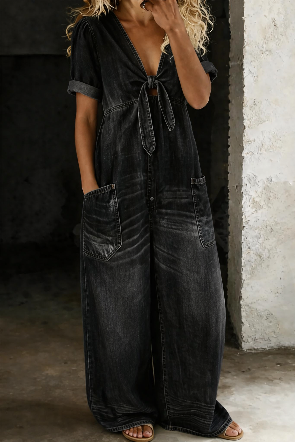 Maya | V Neck Short Sleeve Jumpsuit