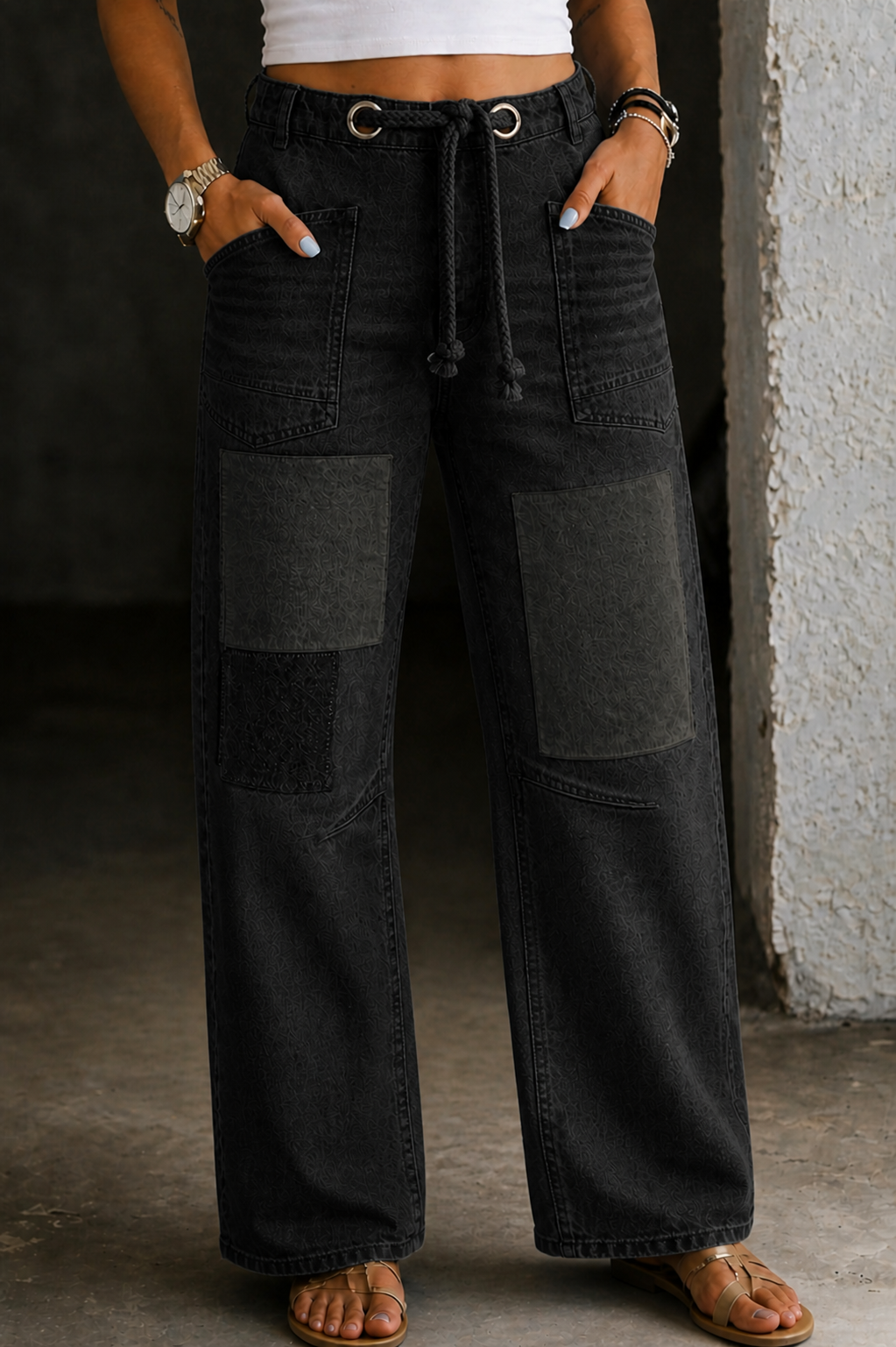 Aurora | Patchwork Drawstring Jeans