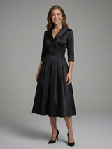 Genevieve | Three Quarter Sleeve Wrap Bodice Midi Dress