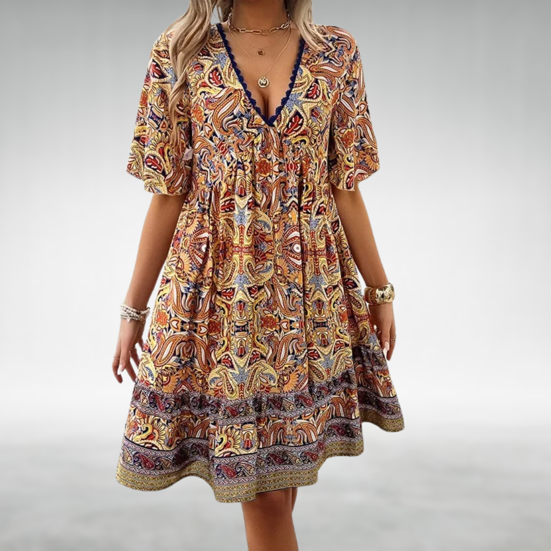 Adriana - Summer Boho Paisley Print Mini Dress