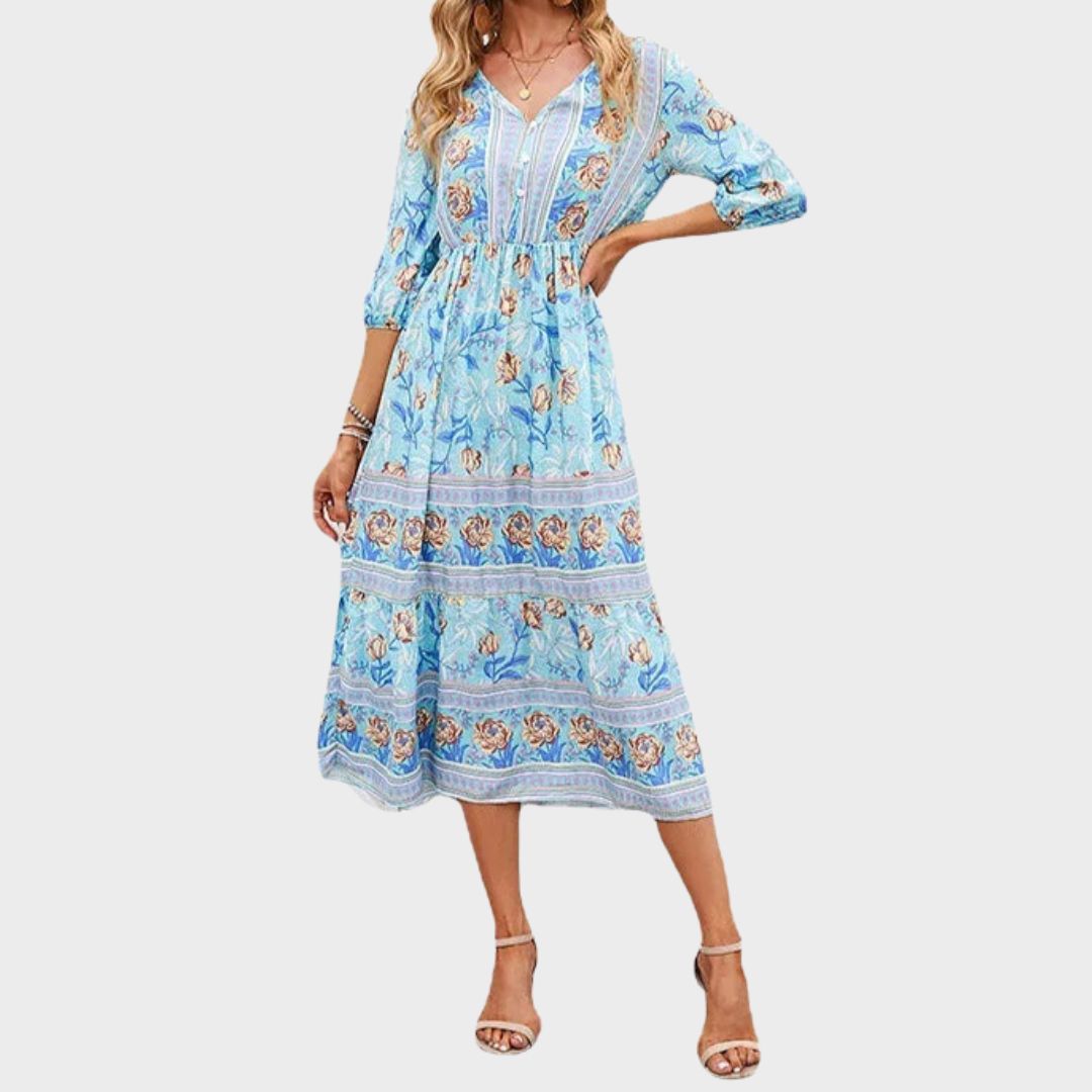 Darcie - Flowing Petal Midi Dress With Elegant Tummy Coverage
