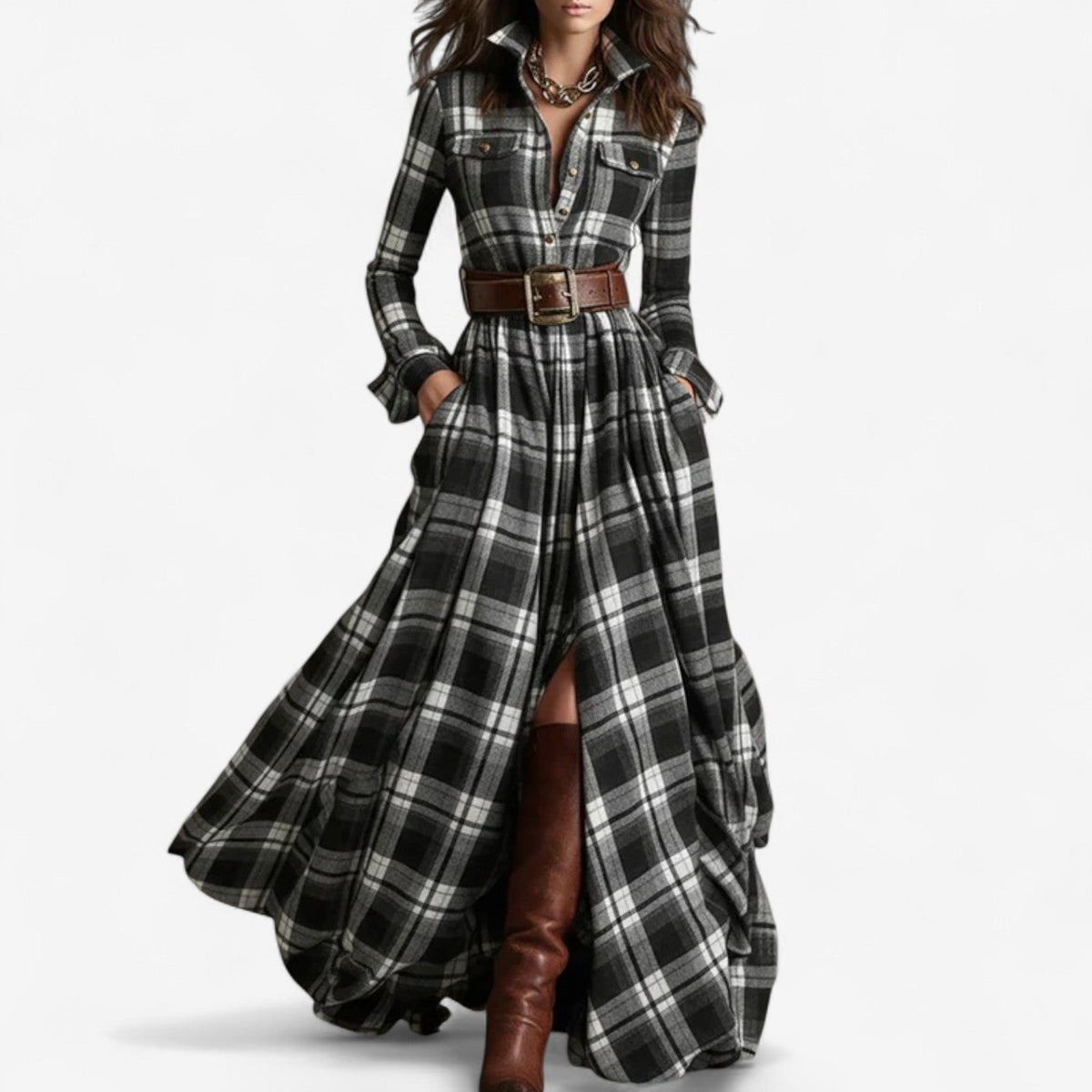 Barbara - Timeless Checkered Maxi Dress