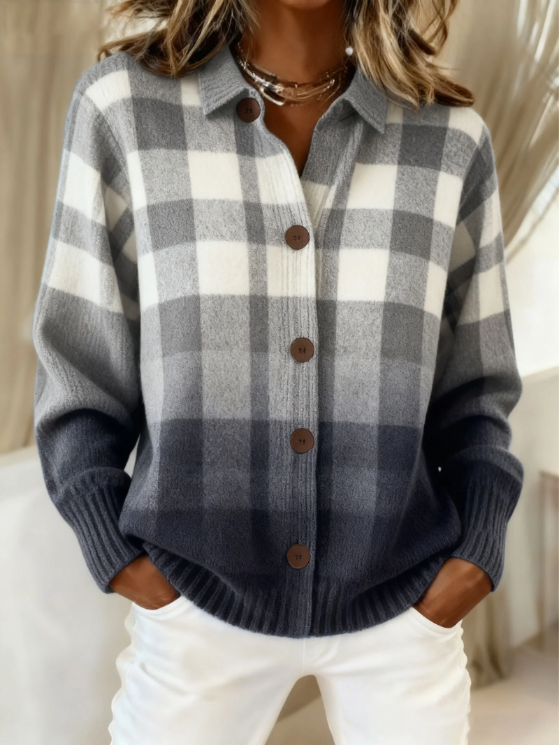 Agnes™ | Gray Ombre Plaid Button Cardigan