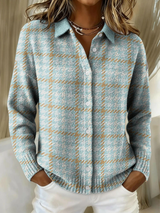 Clara™ | Sky Plaid Button Knit