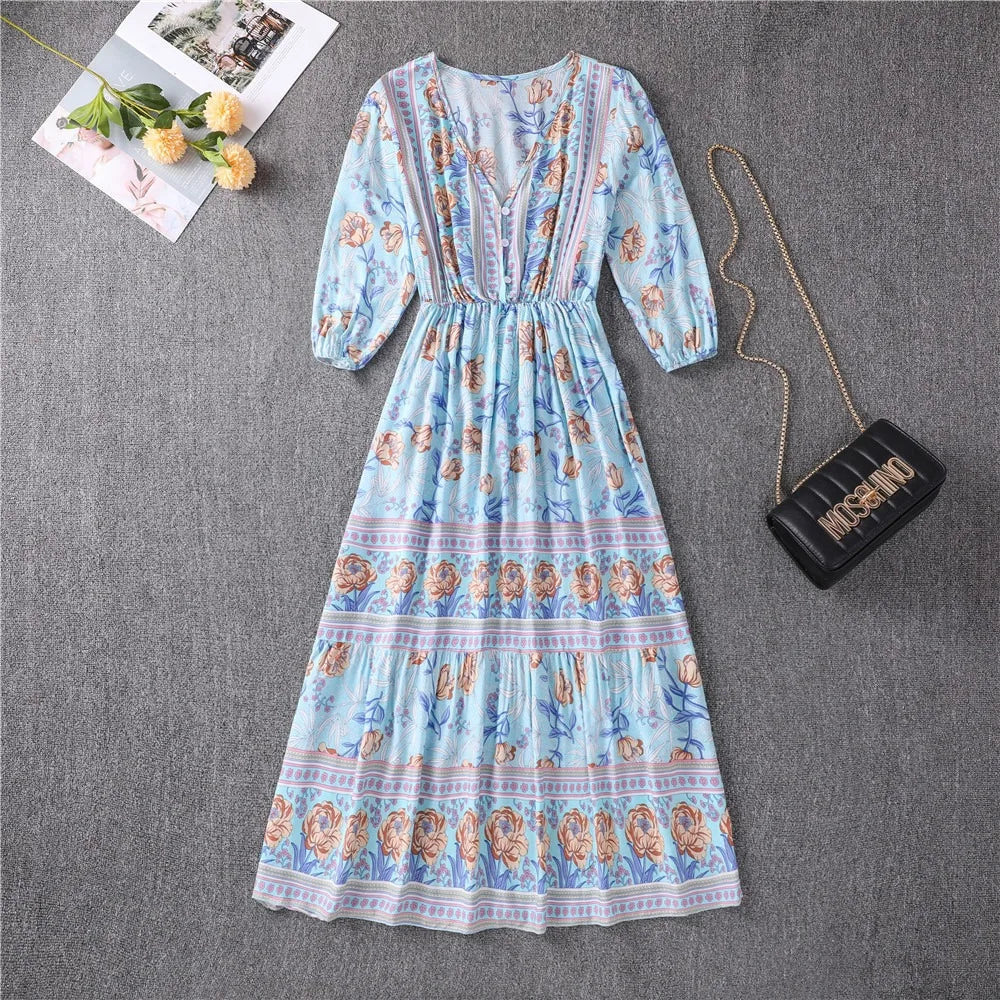 Darcie - Flowing Petal Midi Dress With Elegant Tummy Coverage