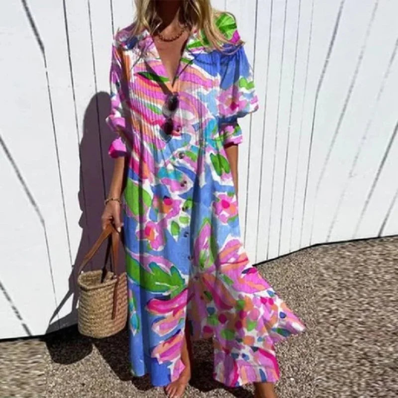 Caitlyn - Bohemian Puff Sleeve Maxi Dress