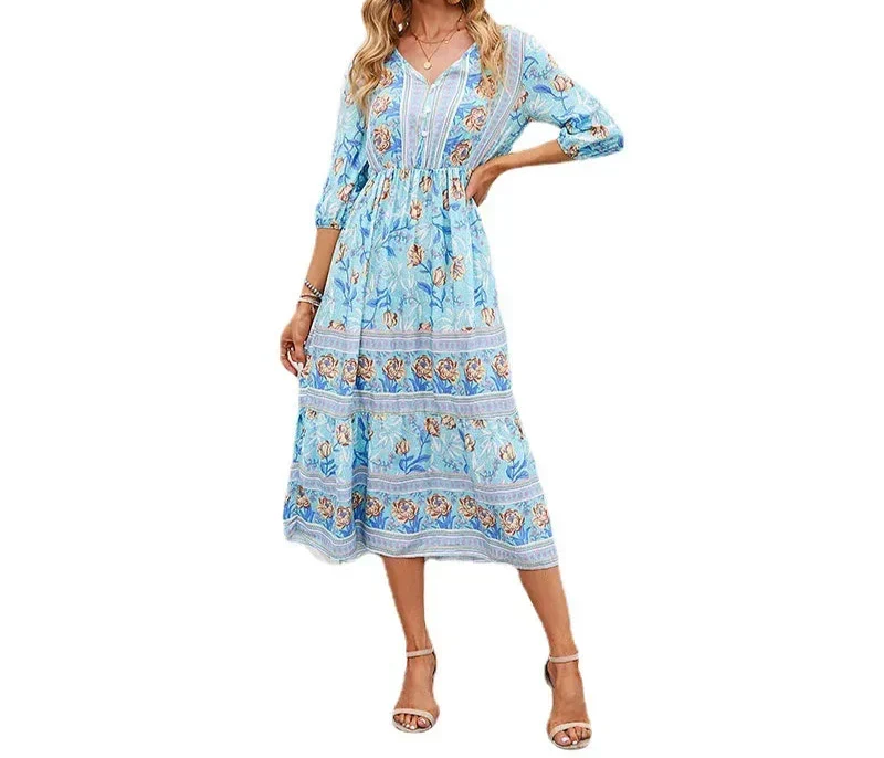 Darcie - Flowing Petal Midi Dress With Elegant Tummy Coverage