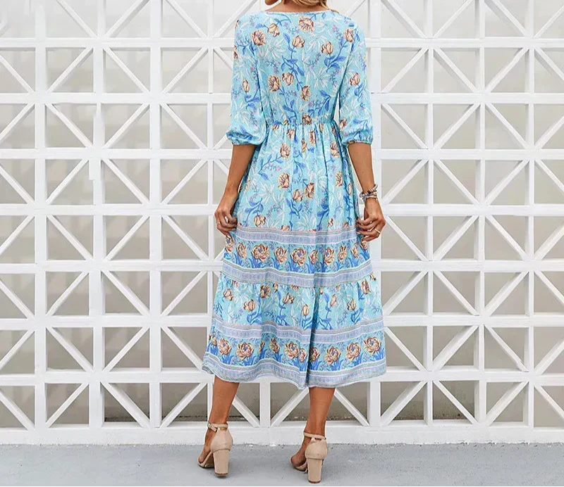 Darcie - Flowing Petal Midi Dress With Elegant Tummy Coverage