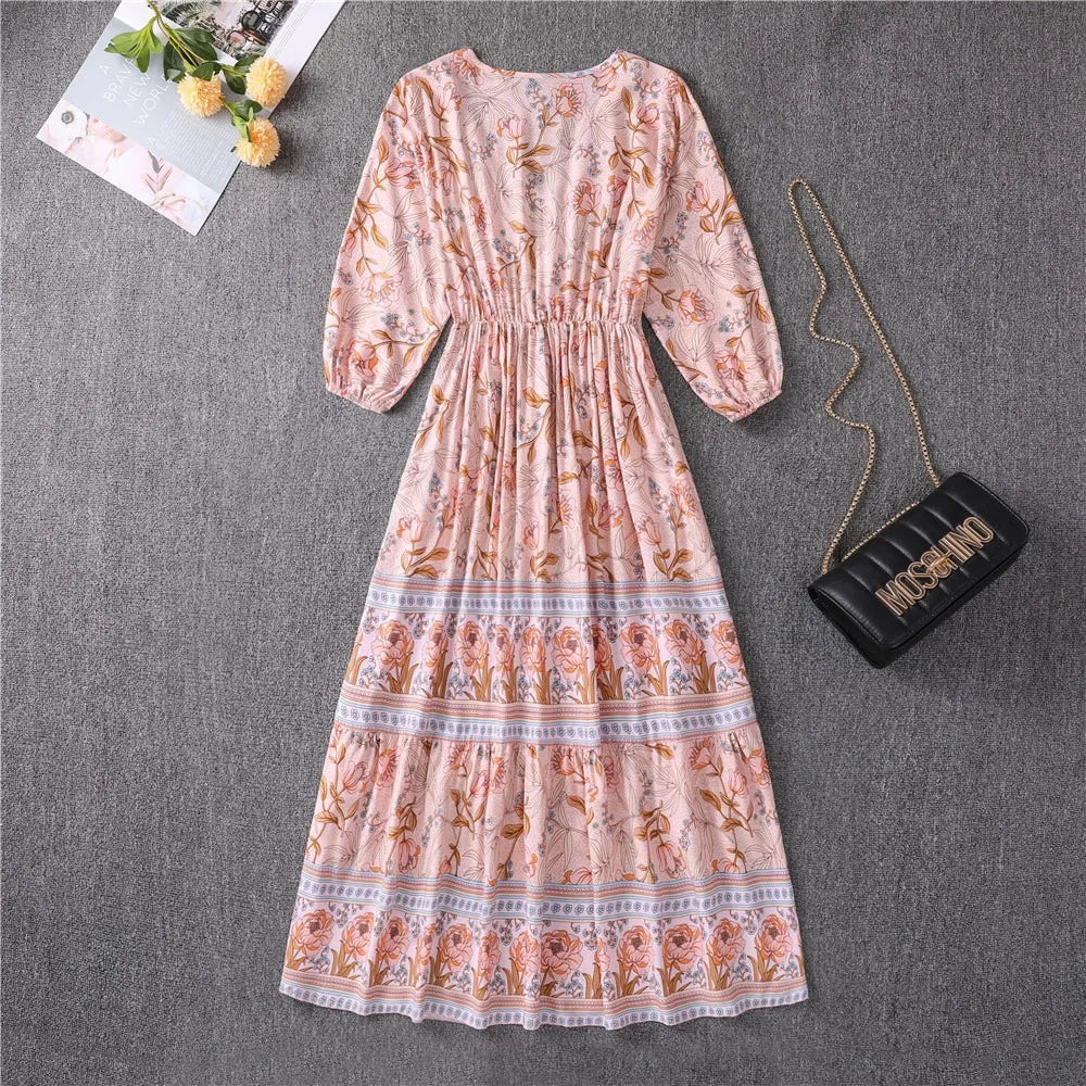 Darcie - Flowing Petal Midi Dress With Elegant Tummy Coverage