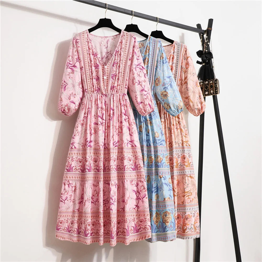 Darcie - Flowing Petal Midi Dress With Elegant Tummy Coverage