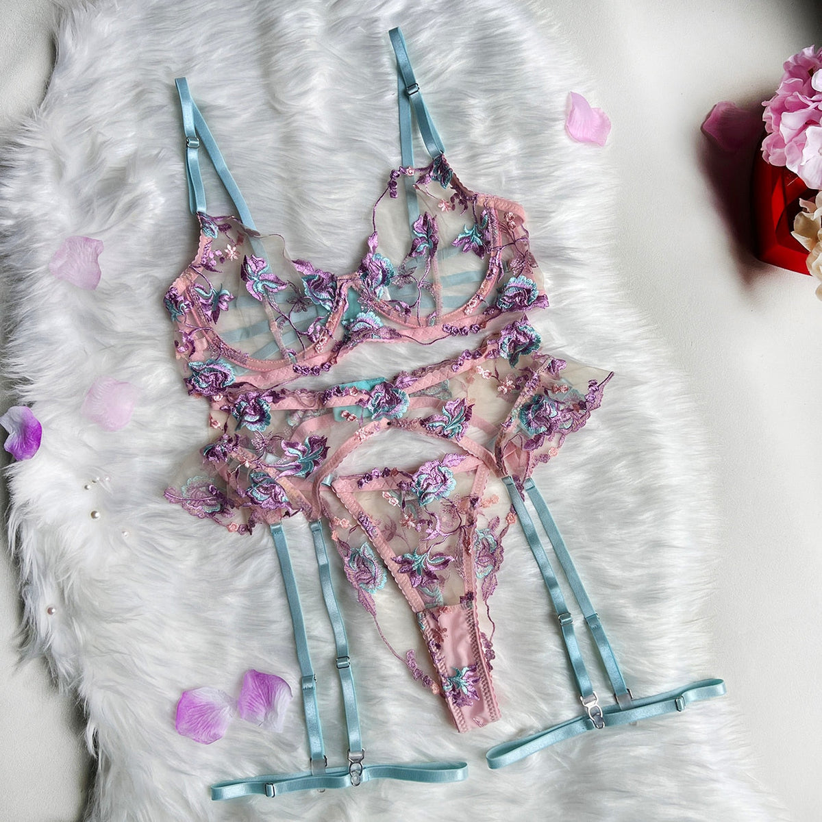 Becky - 3-Piece French Floral Lingerie Set