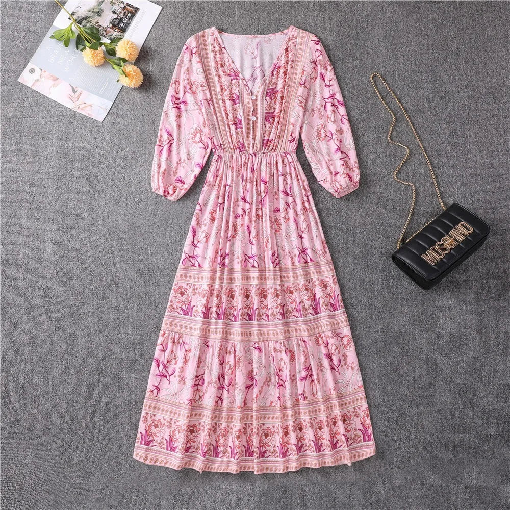 Darcie - Flowing Petal Midi Dress With Elegant Tummy Coverage