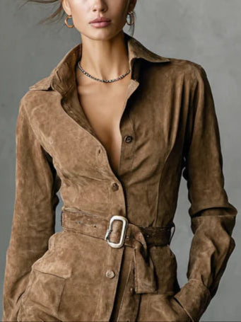 Camille | Suede Belted Shirt Dress
