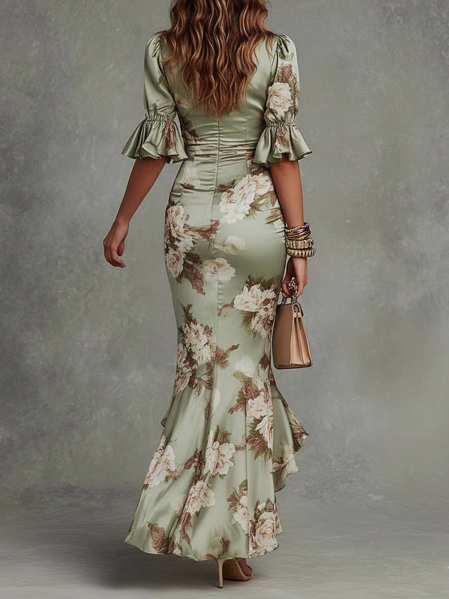 Anya | Ruched Floral Slit Dress