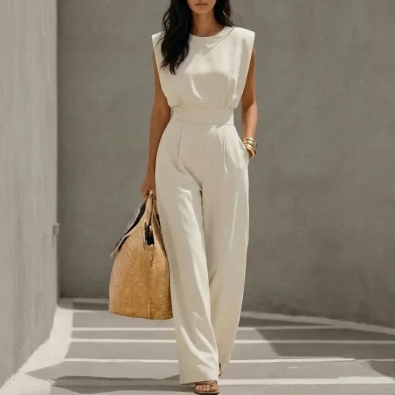 Cordelia | Elegant Sleeveless Belted Wide-Leg Jumpsuit