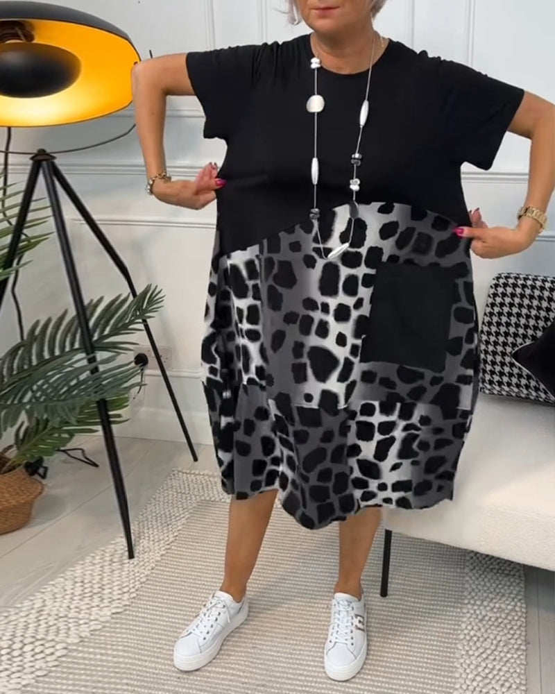 Allison - Stylish Short Sleeve Leopard Print Midi Dress