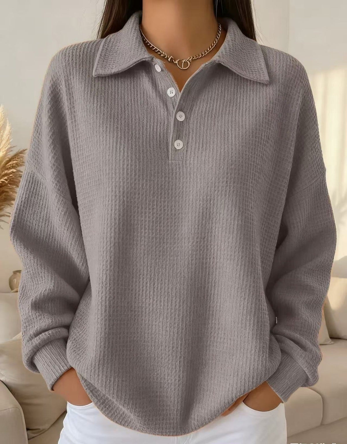 Ava - Soft Knit Polo Sweater