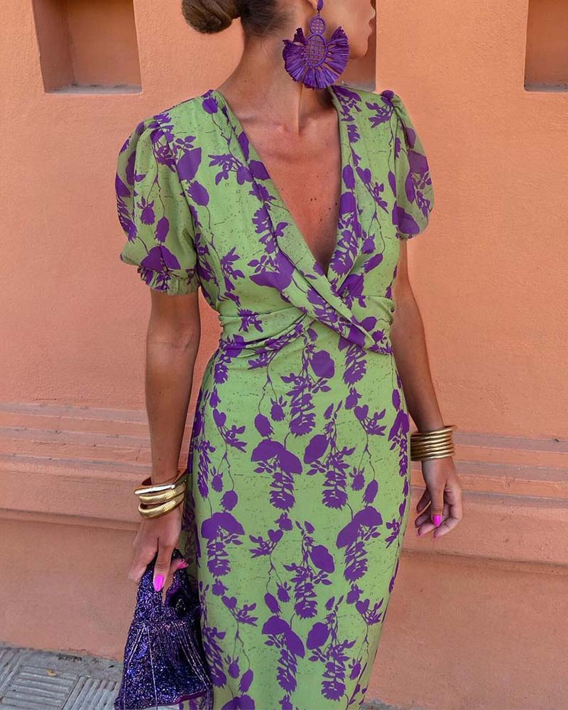 Della - Women's Pleated Floral Print Boho Dress