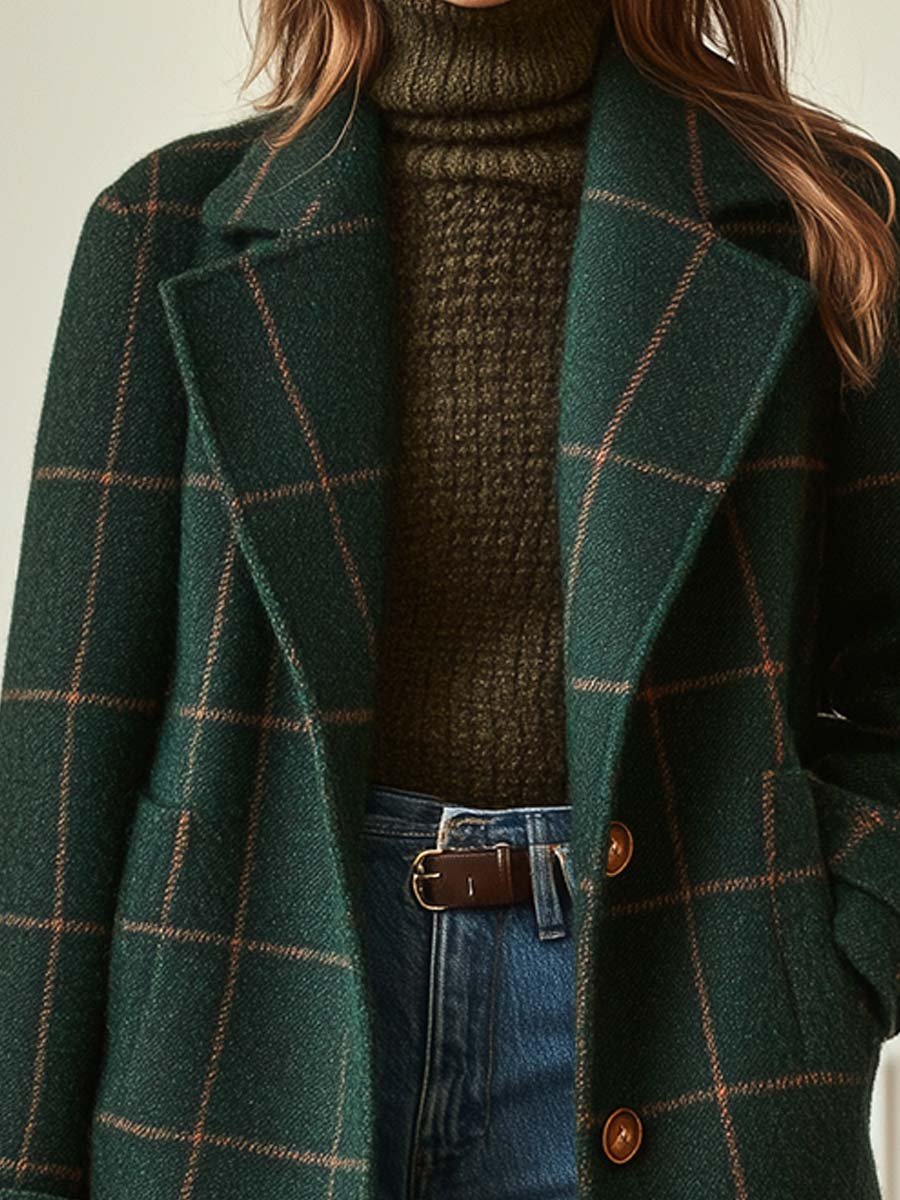 EVELINA – ELEGANT GREEN CHECKED WOOL COAT