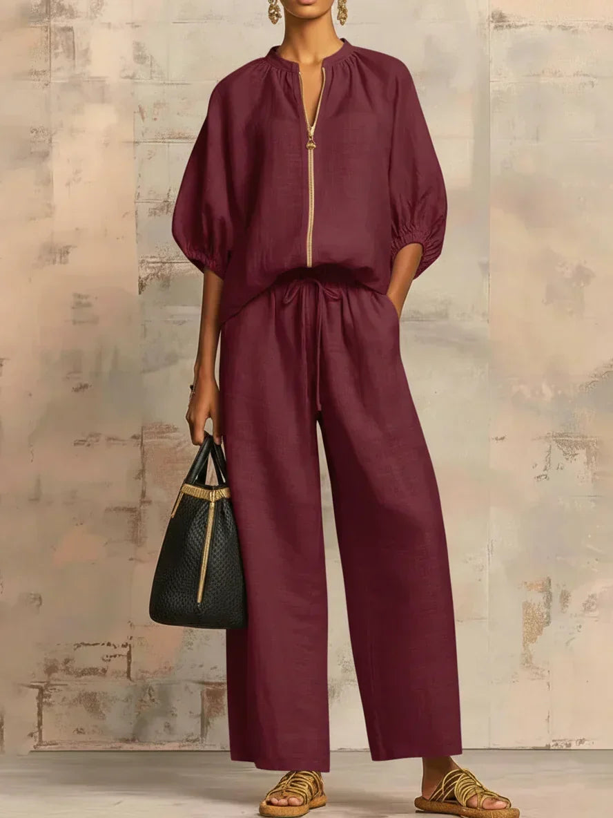 Ainsley | Relaxed Button-Up Shirt and Wide-Leg Pants Co-Ord Set